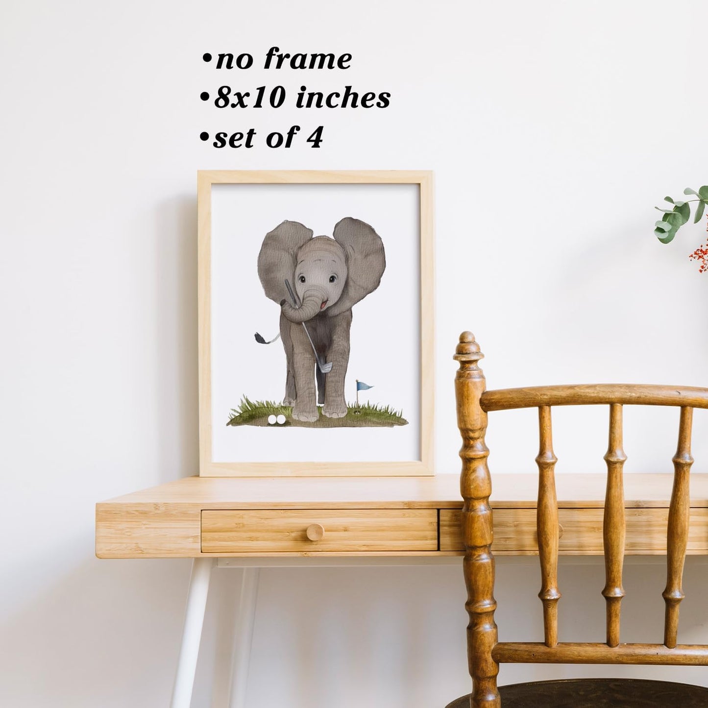 Boat Wades Retro Animal Golf Course Wall Art Prints Set of 4, Golf Nursery Decor, Elephant Giraffe Lion Zebra Golfer Posters Pictures Wall Decor for Home Office Kids Room Playroom, 8x10 Unframed