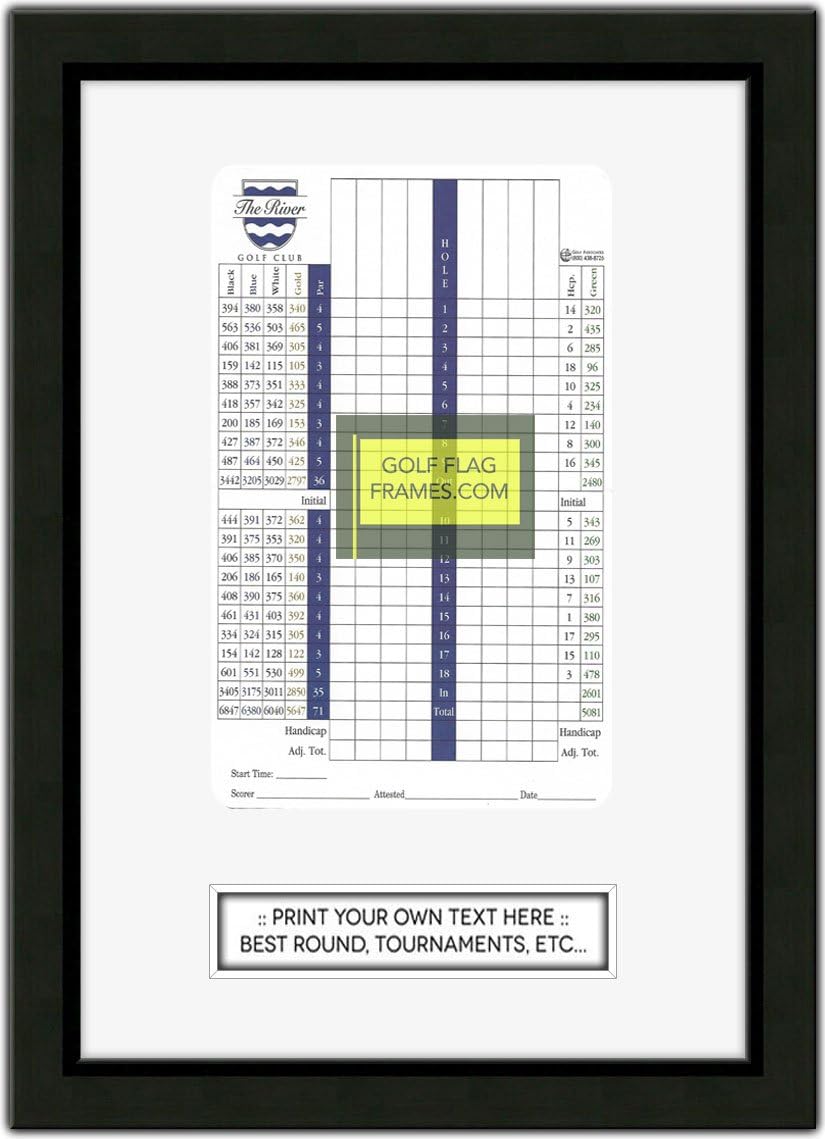 Custom Size Golf Scorecard Frame; Black Wood Frame 416, You choose Scorecard Size and Mat Color; scorecard and verbiage not included (Scorecard Size 5x8V, Mat Color White)