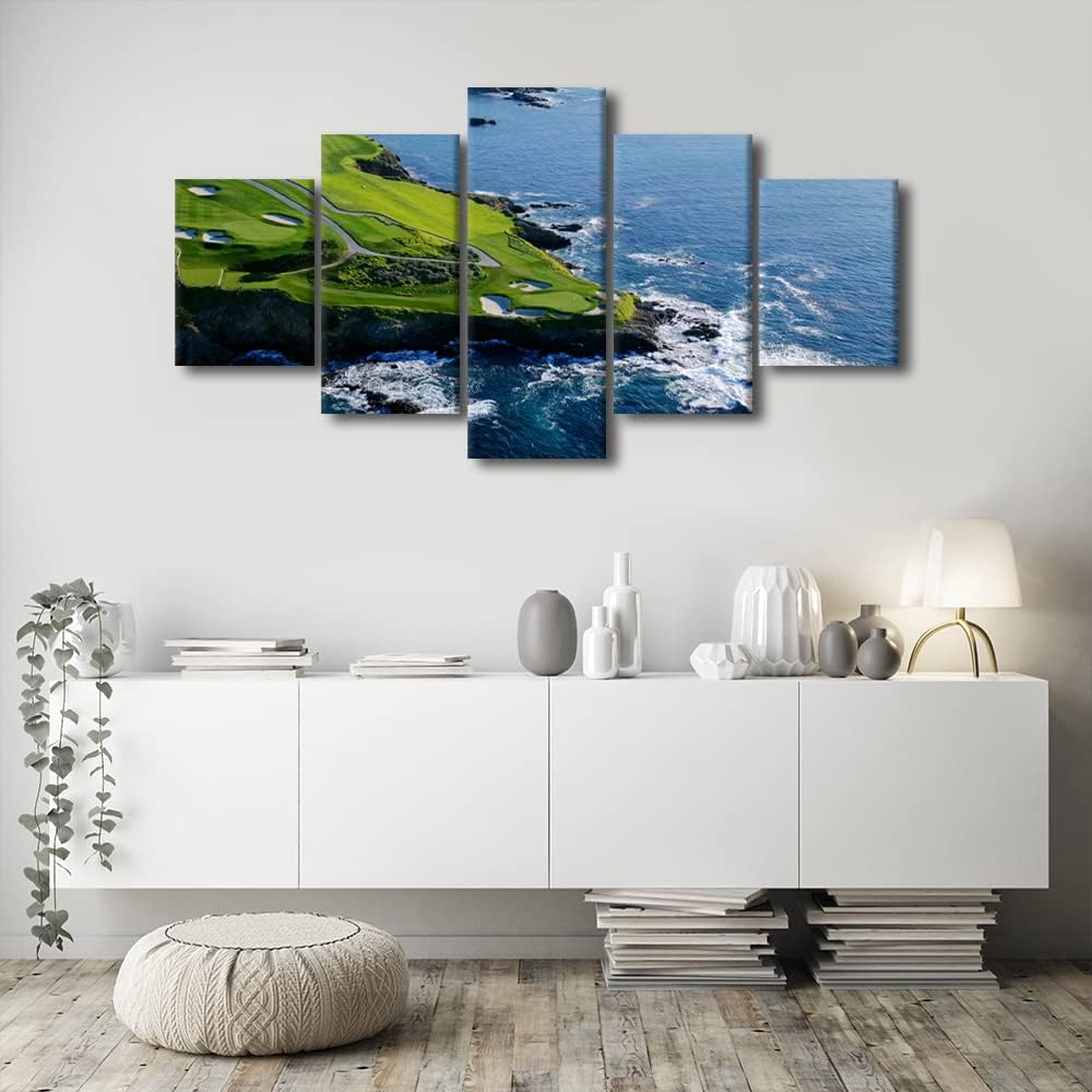5 Pieces Canvas Prints Wall Art - Golf Canvas Wall Art Golf Course Painting Picture Artwork/Modern Wall Decor/Home Decoration Stretched Gallery Canvas Wrap Giclee Print & Ready to Hang - 60"W x 32"H