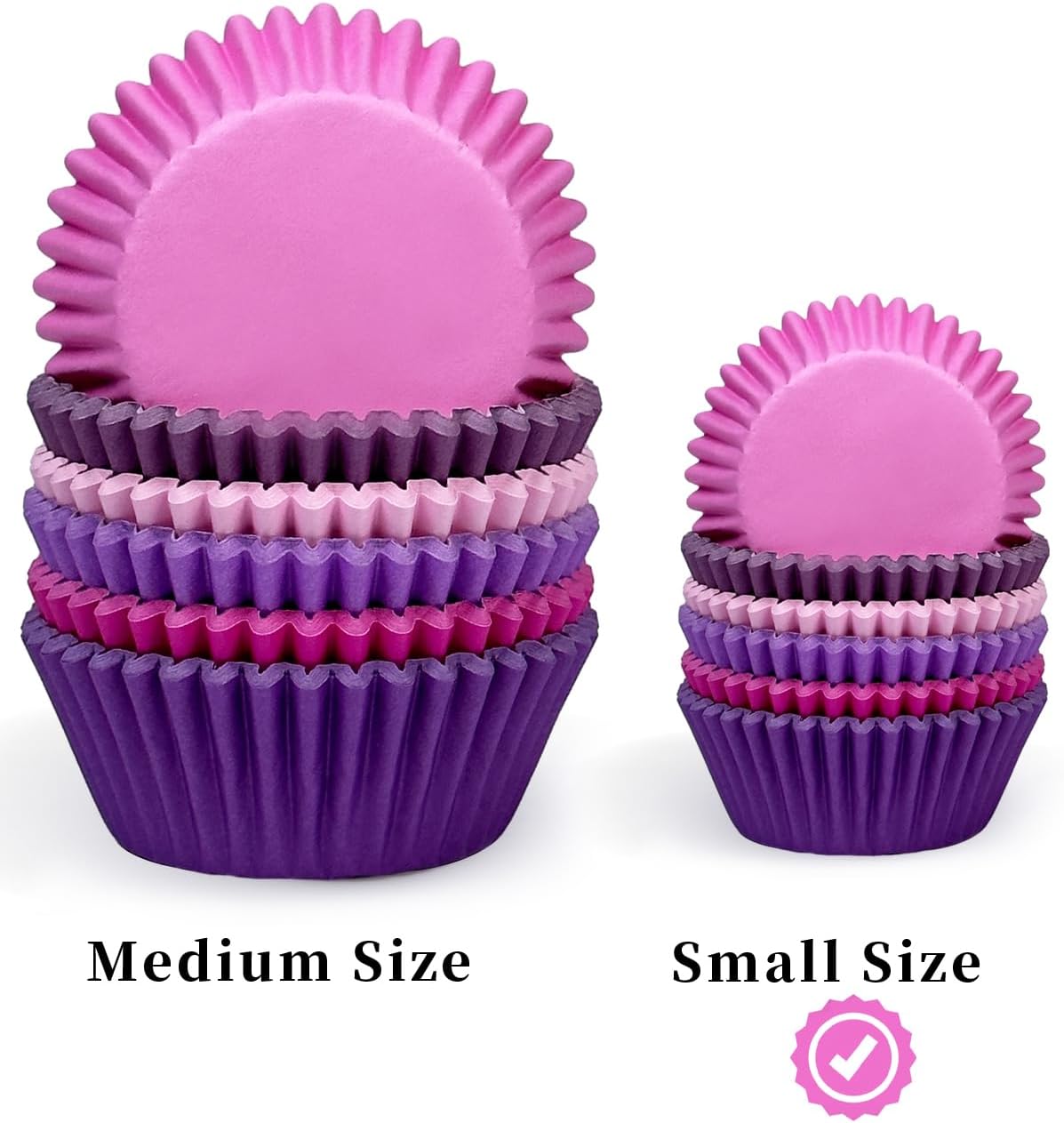 qiqee Mini 300-Count Cupcake Liners Cupcake Cups Food Grade 6 Solid Pink Purple Colors Cupcake Papers Baking Cups Cupcake Wrappers (Mini Size)