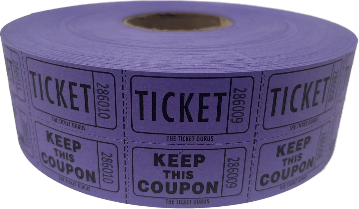 The Ticket Gurus-Raffle Tickets - (4 Rolls of 2000 Double Tickets) 8,000 Total 50/50 Raffle Tickets (Purple/Blue, Orange, Red)) …