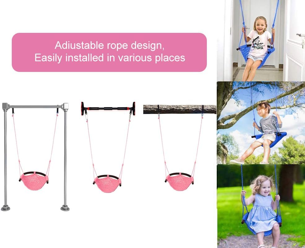 Hand-Knitting Toddler Swing, Swing Seat for Kids with Adjustable Ropes, Little tikes Swings Set, for Outdoor Indoor, Playground, Backyard (Pink)