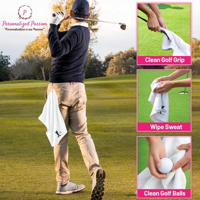 Personalized Passion Golf Towels with Corner Grommet - 16"x26" Customized Velour Cotton Golf Bag Towels with Name - Super Soft and Highly Absorbent - Quickly Remove Dirt and Sweat - Aqua