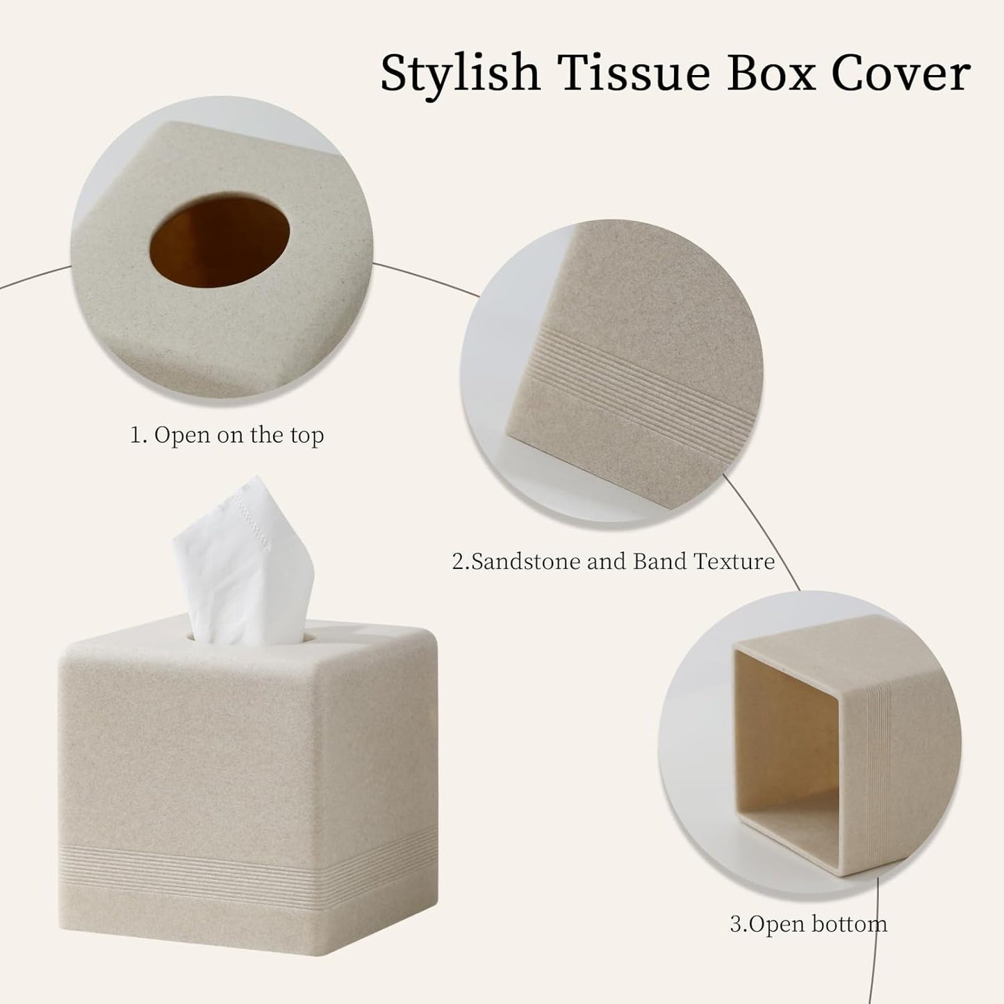 Tissue Box Cover Square, Resin Facial Tissue Holder Covers Cube Toilet Paper Holder Case Dispenser Home Decorative for Bathroom Kitchen Bedroom Living Room Office (Beige)