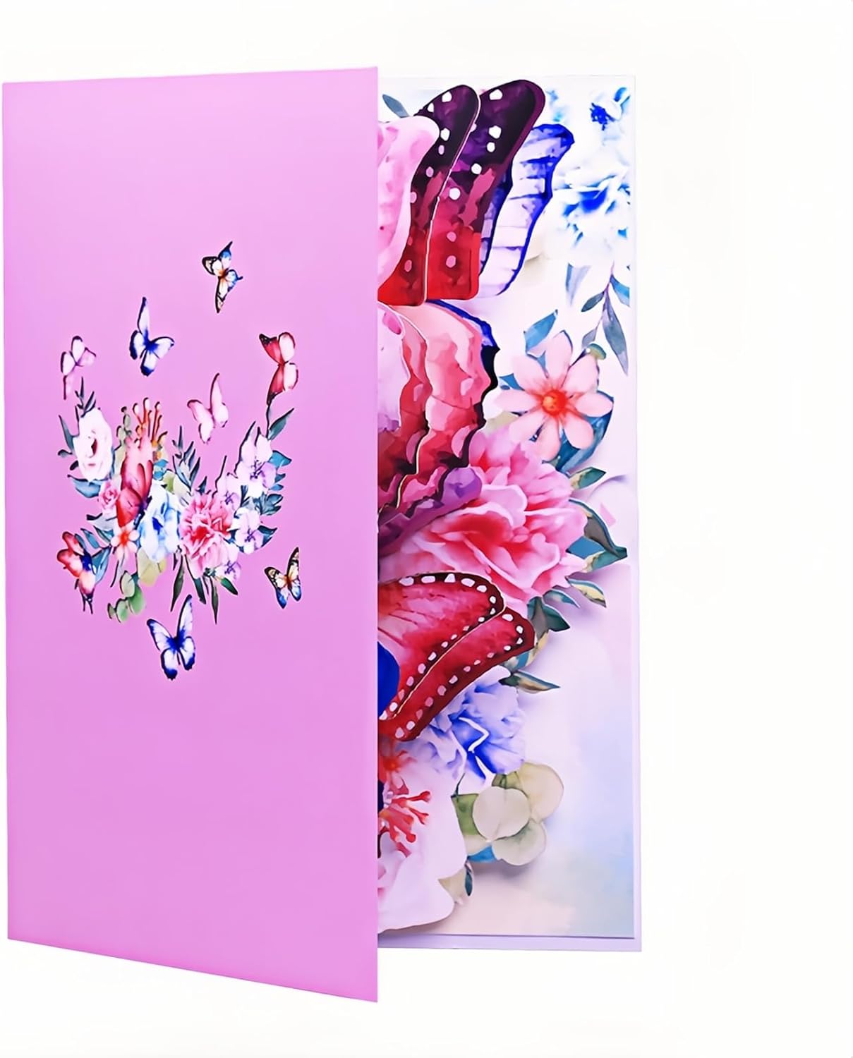 Greeting Cards with Envelopes, Pop-up Style,Butterfly Card for Mother's Day Valentines Day birthday Thinking of You Card for Wife,Girlfriend (Cute Butterflies)