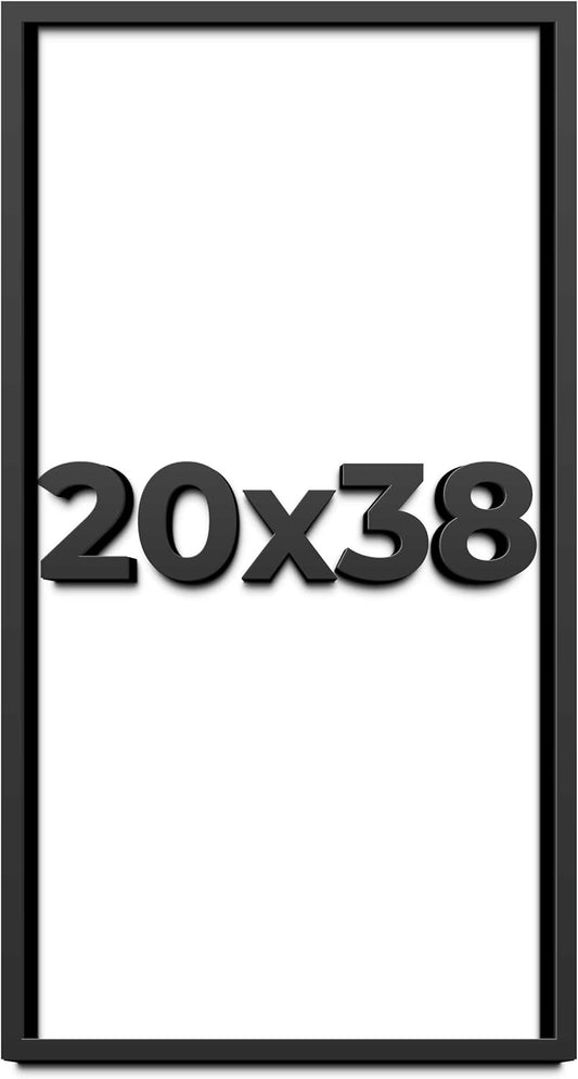20x38 Shadow Box Black Solid Wood Display Frame with White Acid-Free Backing UV Acrylic & Hanging Hardware - with 3/4" Usable Depth