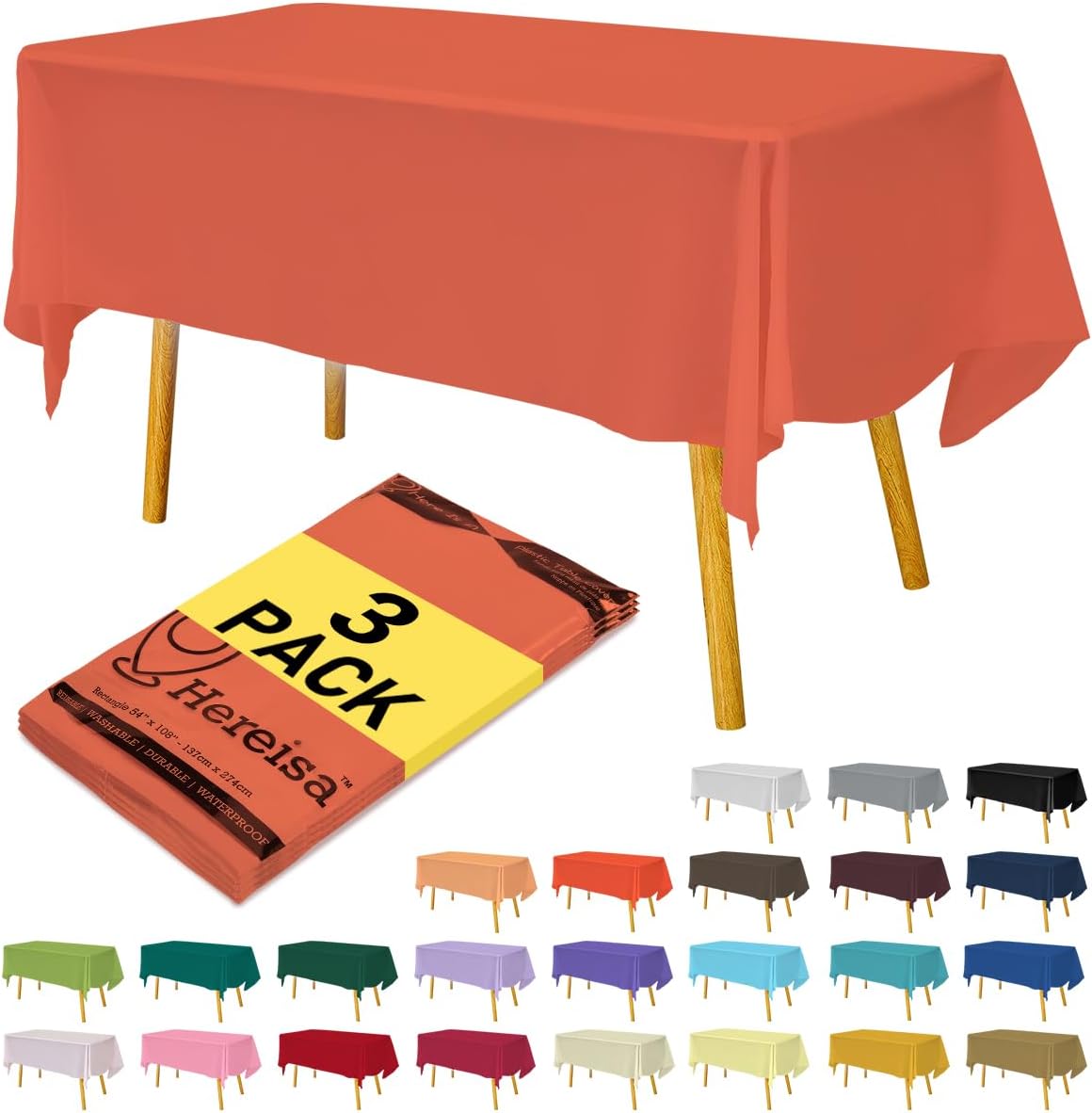 Plastic Coral Tablecloths 3 Pack Disposable Table Covers 54 x 108 Inches Pitch Onyx Coral Table Cloths for Parties Birthdays Weddings Anniversary BBQ Picnic, Fits 6 to 8 Foot Rectangle Tables