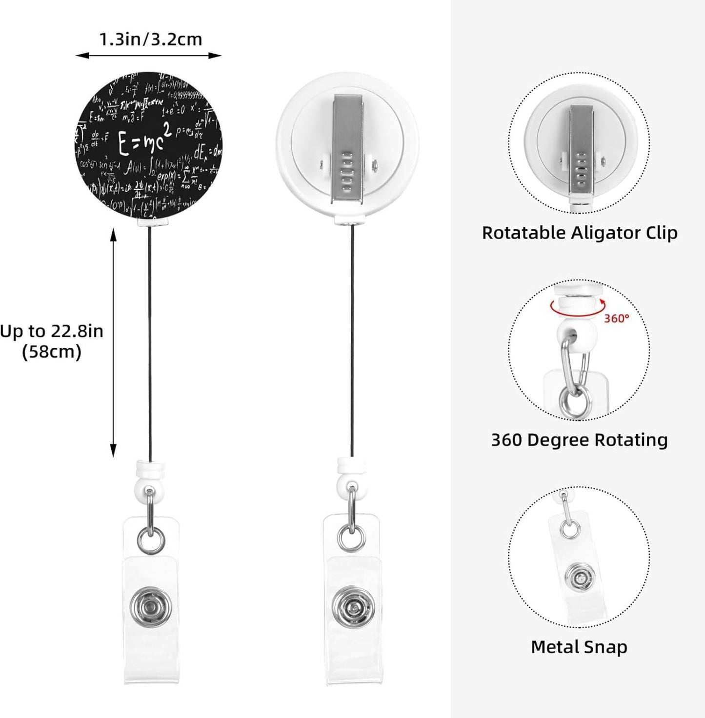 Maths Equations Badge Reels Retractable Badge Holder with Clip for Id Name Tag Office Worker Student Teacher Nurse Doctor