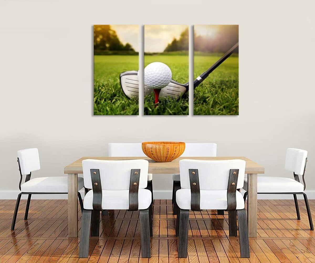 Golf Wall Art Golf Decor for Living Room Bedroom Wall Decorations Golf Artwork Golf Ball Picture Poster Print on Canvas Modern Artwork Framed Ready to Hang(20''W x 40''H x3)