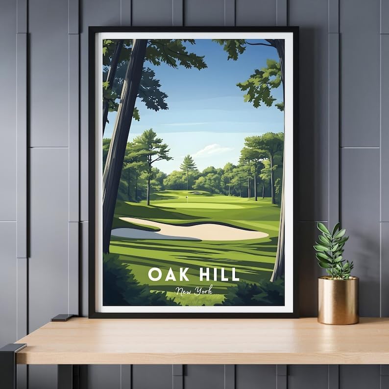 Nationcog Oak Hill Golf Poster, Vintage New York Travel Wall Art Print, Retro Country Club Artwork, Classic Golf Decor for Home, Bar or Office (Unframed) (27x40)
