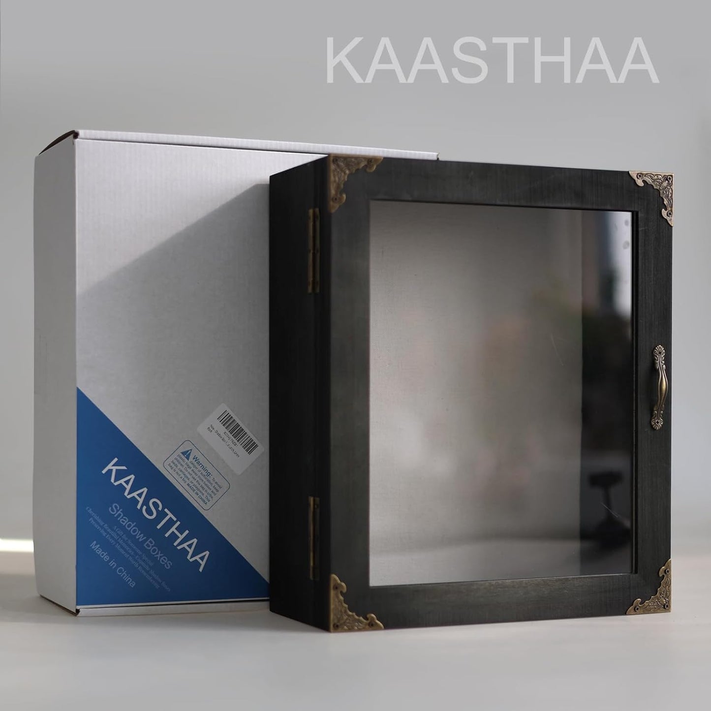 Shadow Box Frame 11x13, Depth 5in Shadow Boxes Display Cases, Acrylic Door, Rustic Burnt Wood, Vintage Metal Accents, Hinged Door, Metal Handle and Latch, Linen Back