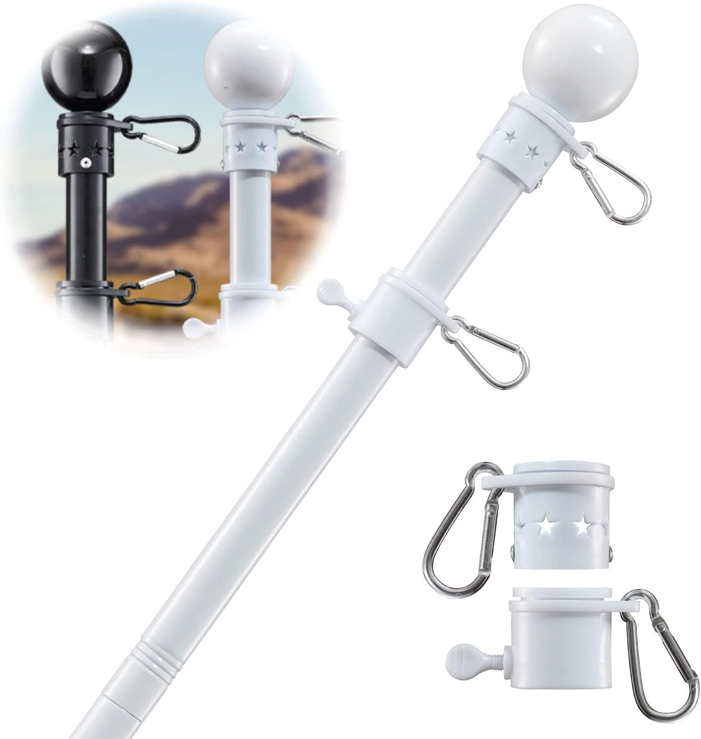 Flag Pole Holder for Outside House - 5ft Heavy Duty Stainless Steel House Flag Pole Kit, Tangle Free Spinning Flagpole For Outdoor Porch Residential Decoration - White