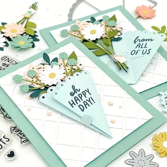 Flowers Metal Cutting Die for Scrapbooking - Cut Stencils for DIY Scrapbook Photo Album Decorative Paper Card, Card Making Supplies, Stencils & Crafting Die Cut (Bouquet in Hands 6.7 x 3.9 in)