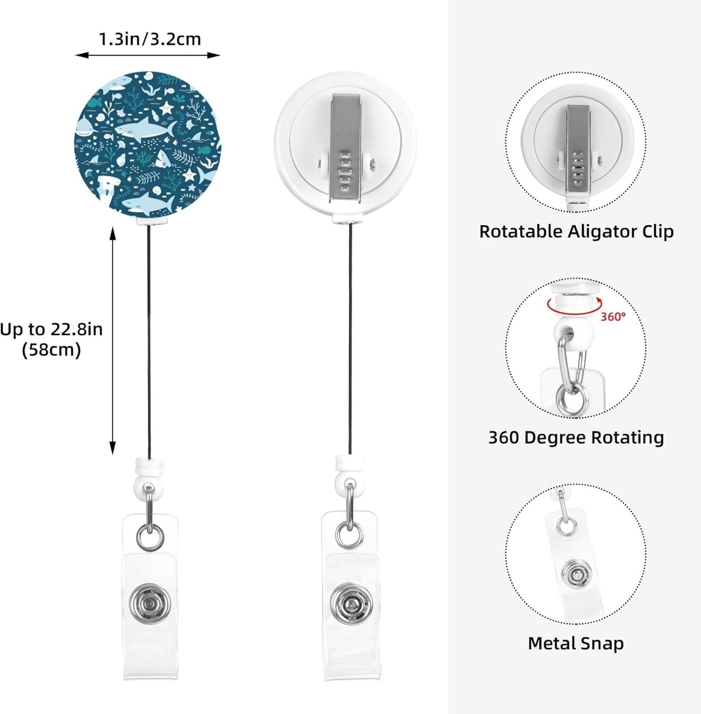 Fun Shark Badge Reels Retractable Badge Holder with Clip for Id Name Tag Office Worker Student Teacher Nurse Doctor
