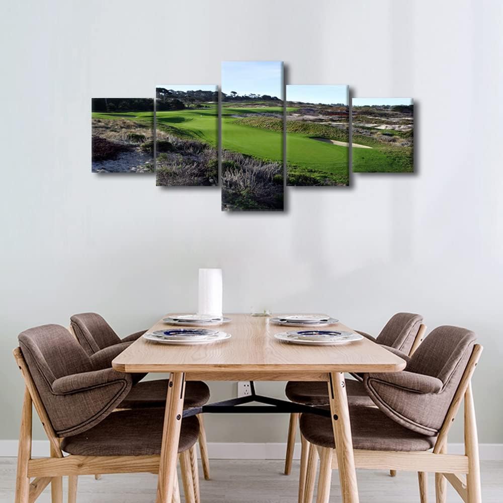 Golf Course Wall Art American Green Golf Course Scenery Family Canvas Wall Art Canvas Prints Gallery Wrap Modern Home Decor Artwork 5 Panels for Home and Office Framed Ready to Hang - 50"W x 24"H