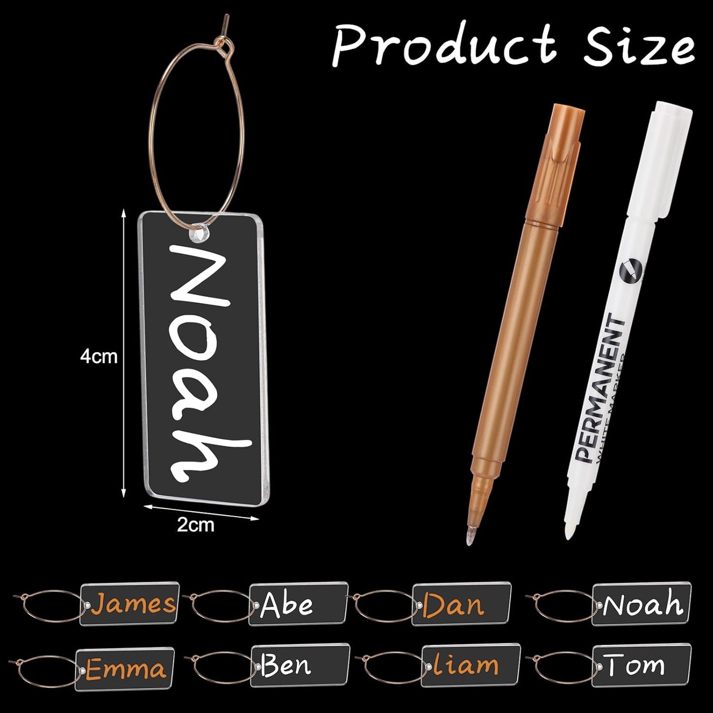 Tondiamo 40 Pcs DIY Wine Charms for Glasses Acrylic Wine Charms with Rings Tags Marker Pen Blank Glass Labels Bulk for Stem Cocktail Champagne Wedding Dinner Party Favor