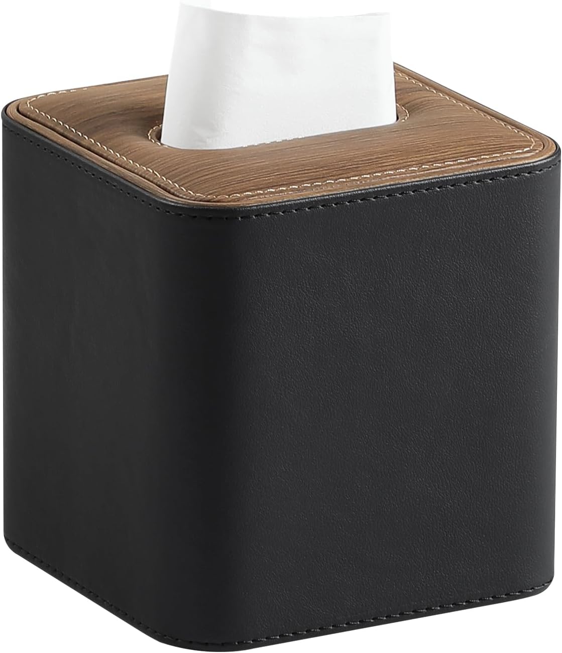 Tissue Box Cover Square, Modern PU Leather Tissue Holder with Magnetic Closure for Bathroom NightStands, Decorative Square Tissue Box Holder (Black)