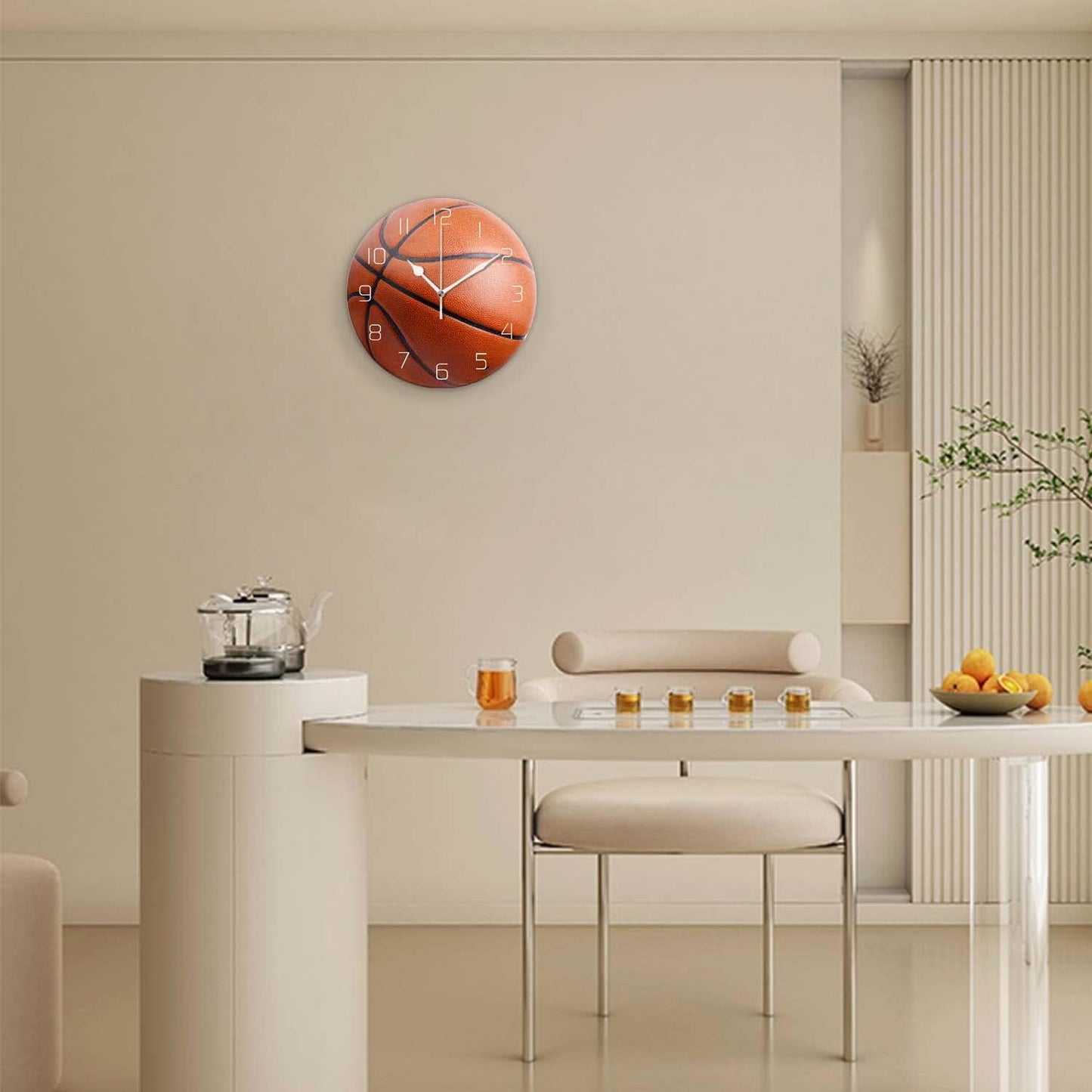 Silent Non-Ticking Sport Theme Wall Clocks, Basketball Pattern Wall Clock, Battery Operated 11.8"x11.8" Round Wall Clock for Home Decor Boy Room Living Room School Birthday Gift