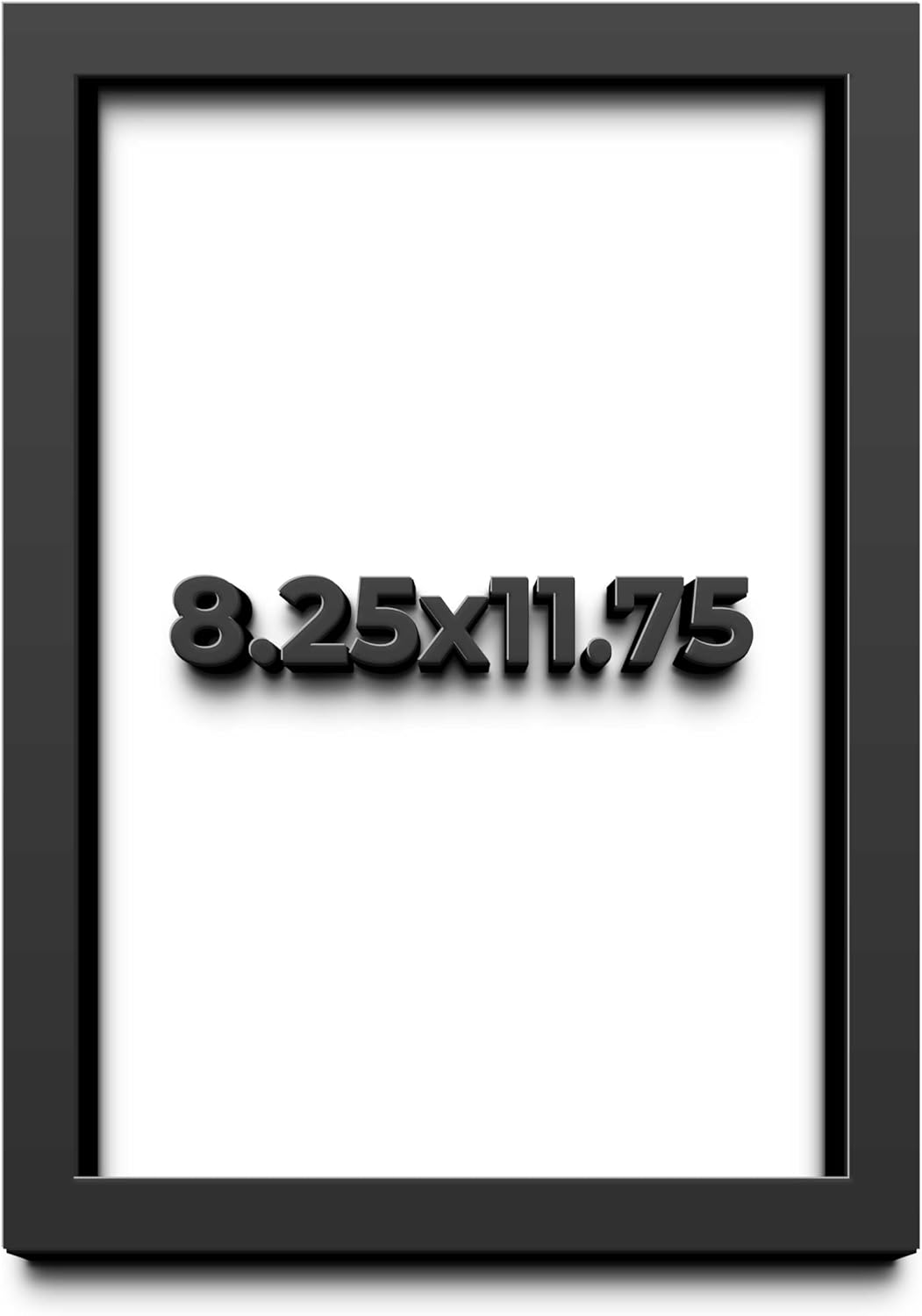 8.25x11.75 Shadow Box Black Solid Wood Display Frame with White Acid-Free Backing UV Acrylic & Hanging Hardware - with 3/4" Usable Depth