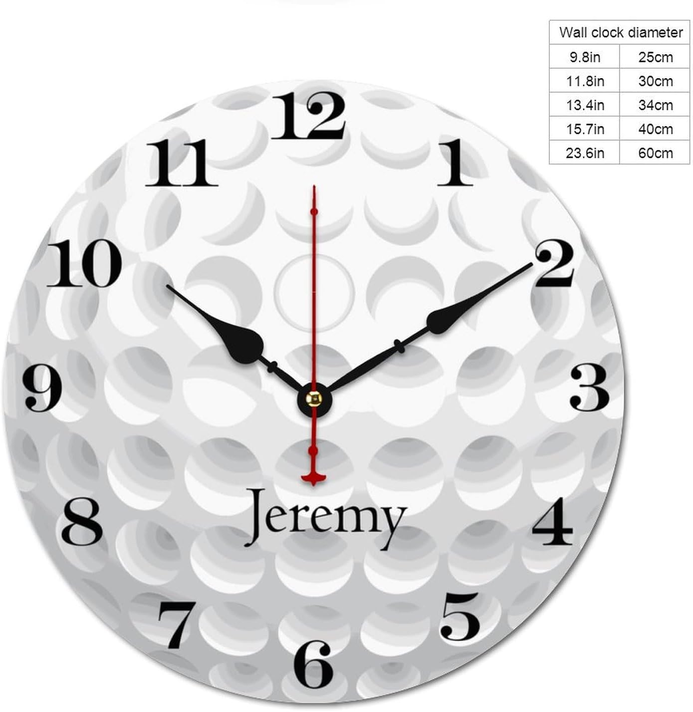 Golf Ball Personalized Name Wall Clocks Battery Operated 10 inch Golf Gifts Clocks Decorative Silent Kids Wall Clock with Name Custom Kids Birthday Gifts Children Room Decor, Style-12