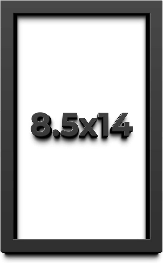 8.5x14 Shadow Box Black Solid Wood Display Frame with White Acid-Free Backing UV Acrylic & Hanging Hardware - with 3/4" Usable Depth