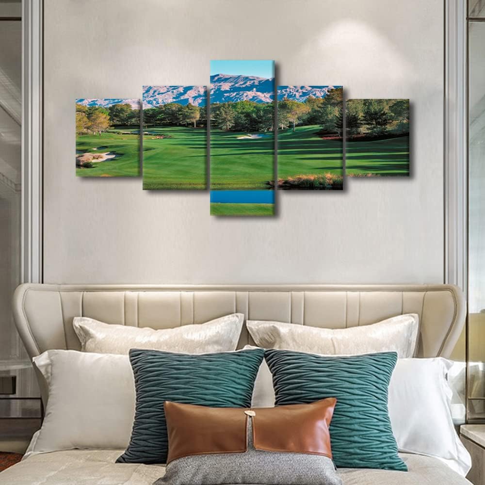 5 Piece Golf Course Wall Art Shadow Creek Golf Course Canvas Prints Wall Art American Nevada Paintings Golf Artwork for Living Room Bedroom Office Wall Decor Framed Ready to Hang - 50"W x 24"H