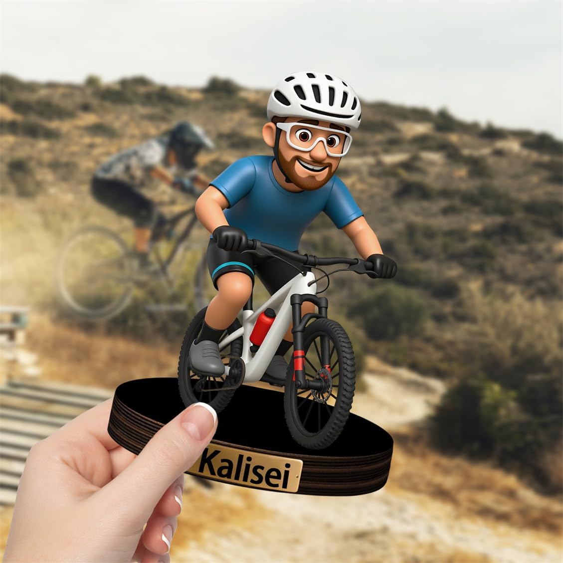 Personalized Mountain Bike Portrait Figurine Decor Custom Bicycles Cartoon Desktop Plaque 2D Biking Rider Photo Acrylic Sculpture Desk Sign Ornament for Men Women Family Couple Christmas Birthday