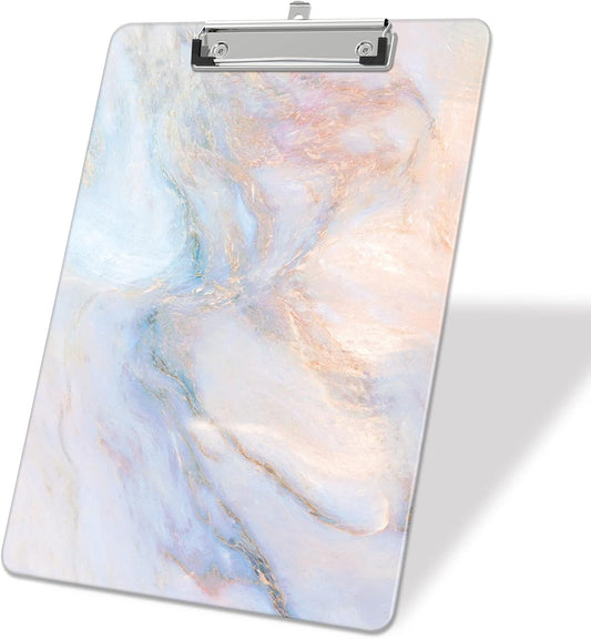 Plastic A4 Clipboards, Cute Clip Board Stardard Letter Size 9 x 12.5 in, Office Decorative for Students Women Men and Kids, Cute Marble