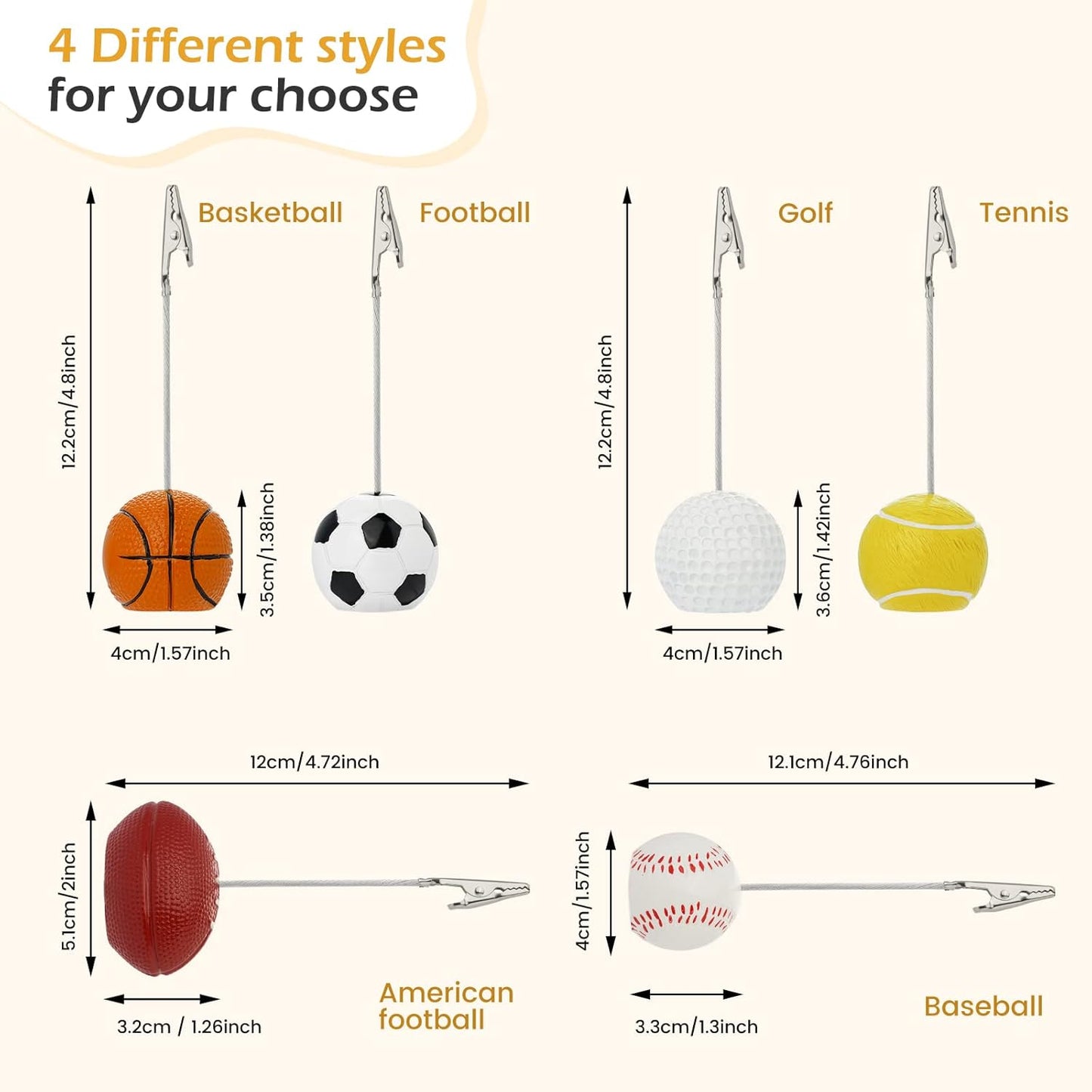 RONRONS 5 Pack Resin Ball Base Memo Clip Holder Stand Note Paper Clip Pictures Card Display with Alligator Clip,Golf