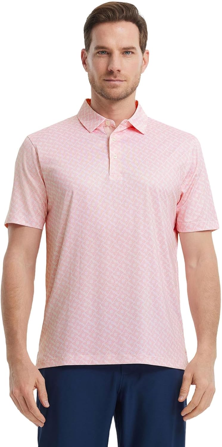 Golf Shirts for Men Dry Fit Short Sleeve Print Performance Moisture Wicking Polo Shirt