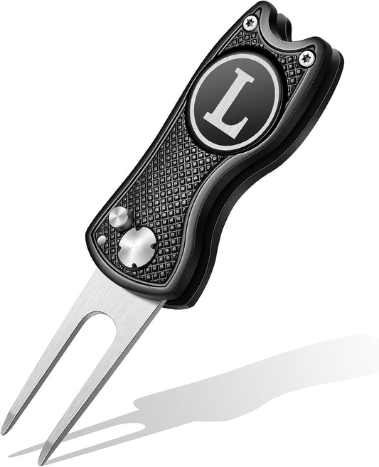 Golf Divot Repair Tool with Letter Custom Monogrammed Initial Ball Marker Divot Tool Foldable Metal with Magnetic Putt Alignment Golf Gifts for Men Father Golfer Christmas
