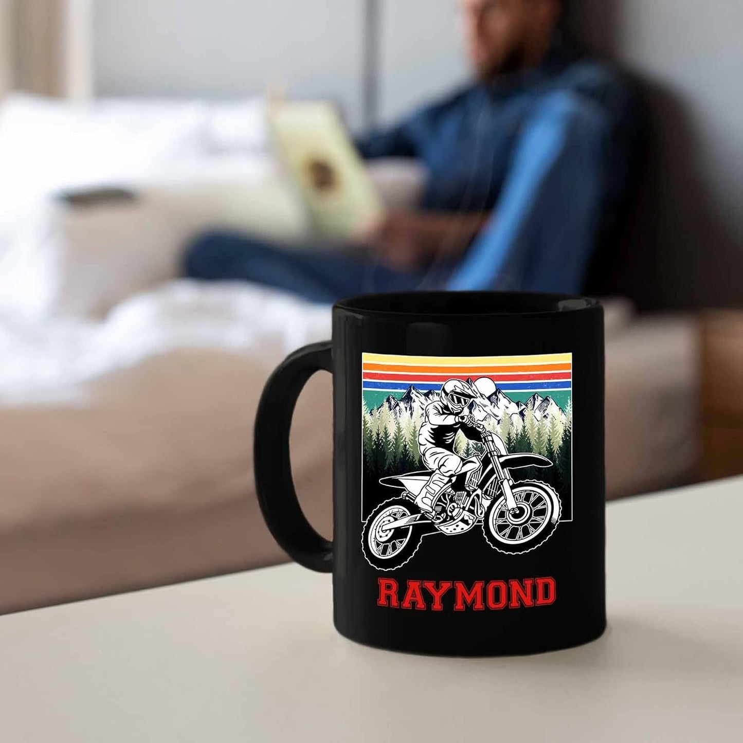 Personalized Motocross Racing Ceramic Mug - Choose Name, 11 Oz or 15 Oz, Black Coffee Cup for Dirt Bike and Motorcycle Lovers - Customized Gift for Friends