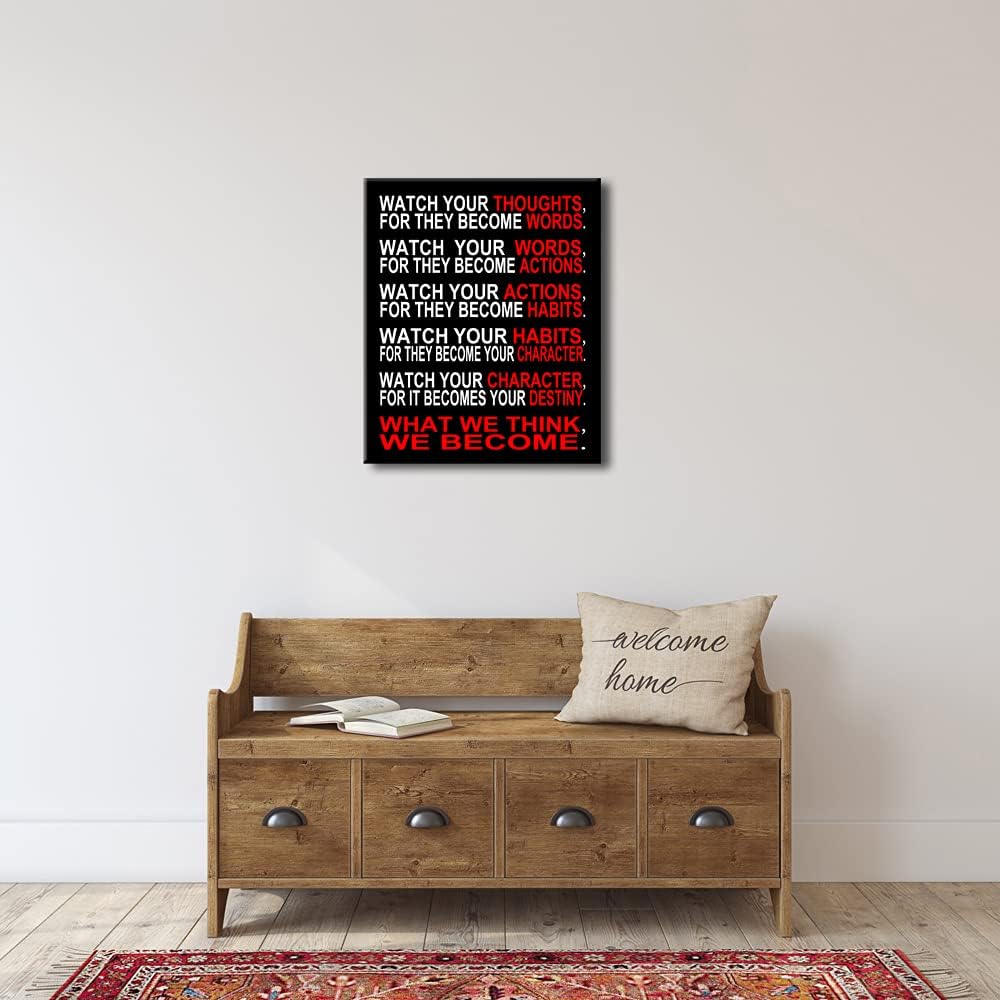 Pyradecor Large Canvas Prints Wall Art Watch Your Thoughts Motivational Classroom Poster Paintings Modern Gallery Wrapped Giclee Canvas Print Pictures Artwork for Office Living Room Home Decorations L