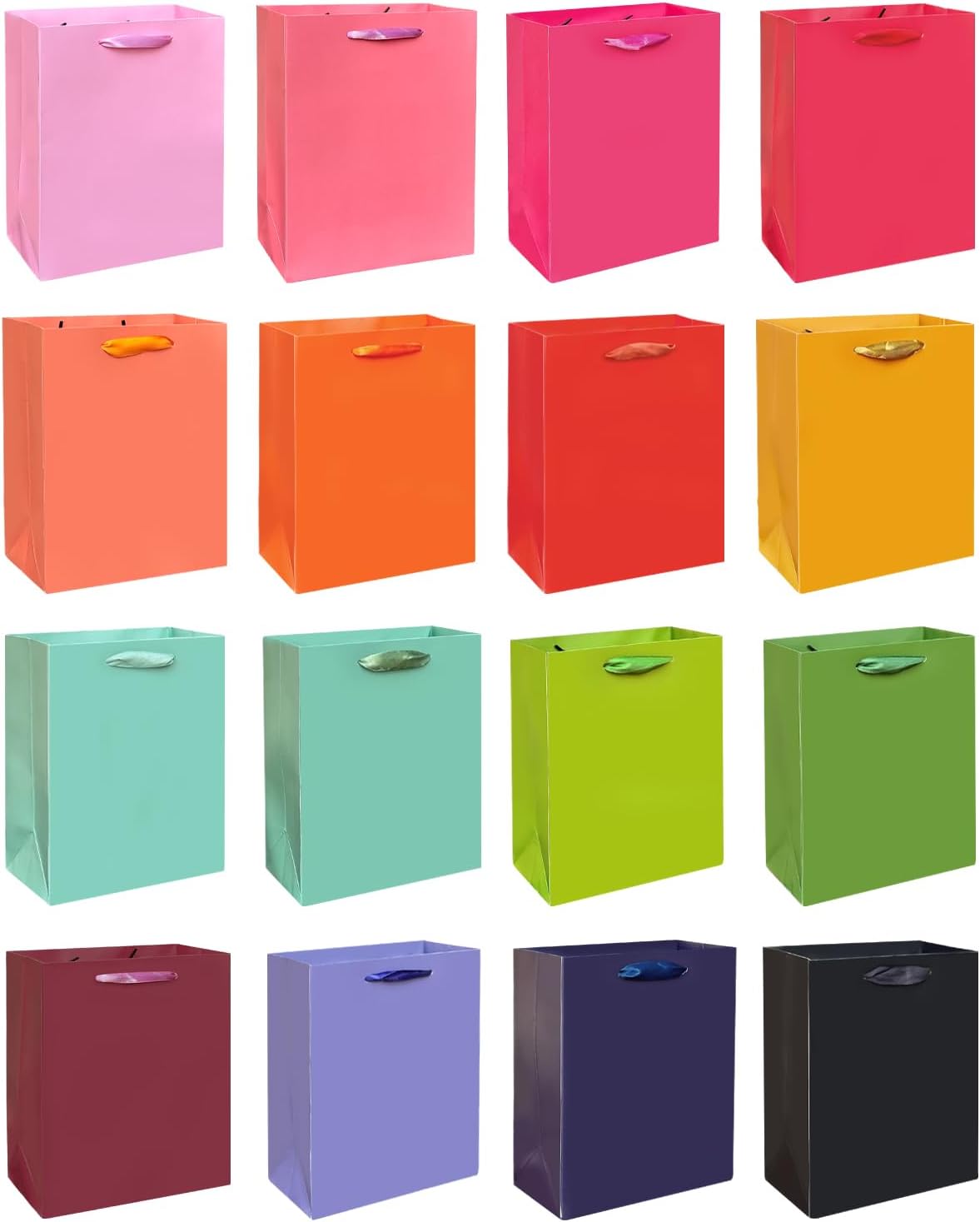 Gcardist 16 Colors Gift Bags with Tissue Paper for Wedding, Birthday, Party Supplies-7.9"x4.3"x9.6" Light Color Series Medium Size Cardboard Gift Bags （16pcs Bags +32pcs Tissue Paper ）