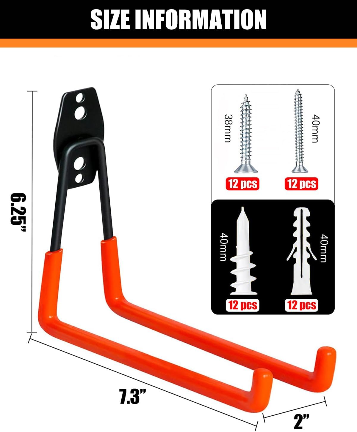 WMK 7.3'' Garage Hooks Heavy Duty Wall Hook, 6 Pack Garage Storage Hook, Wall Mount Utility Garage Hooks for Hanging Tools Bike Ladder (Orange)