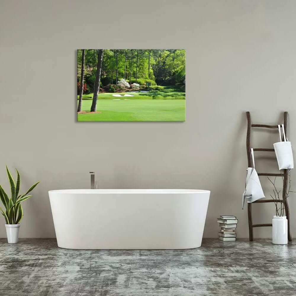 Augusta National Golf Club 12th Hole Wall Art for Living Room Bedroom Bathroom Home Decorations Golf Art Augusta Golf Course Poster Prints Golf Art Framed Ready to Hang(12''H x 16''W)