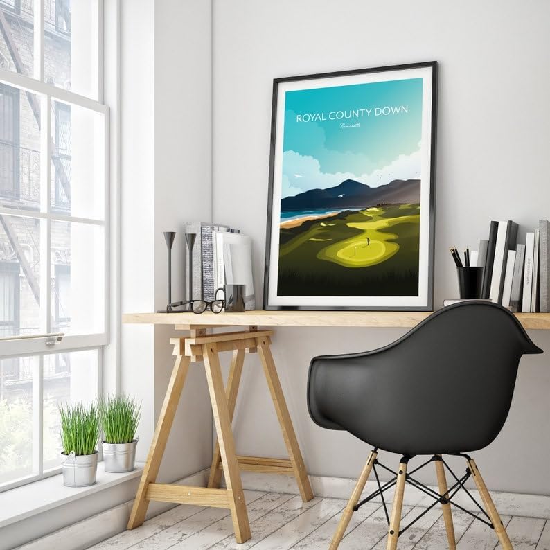 Nationcog Royal County Down Golf Print - Newcastle, Northern Ireland, Royal County Down Poster, Vintage Golf Travel Poster, Scenic Golf Course Art, Golf Course Wall Art (Unframed) (12x18)