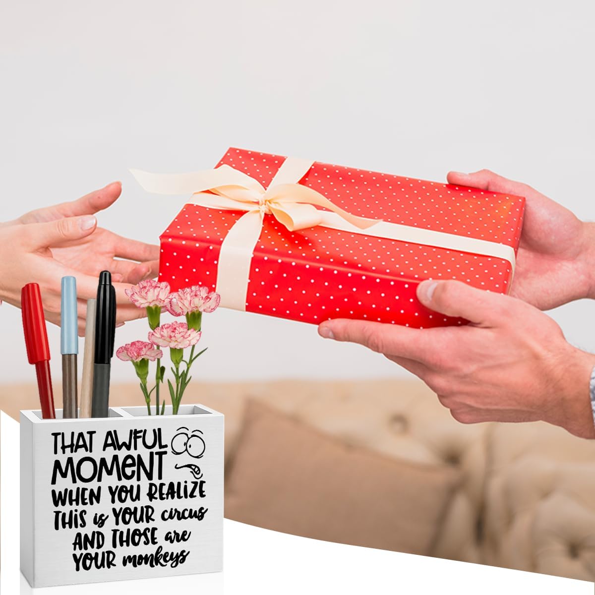 Bosses Day Gifts for Women Men Manager Funny Office Decor for Women Wooden Pencil Holder National Boss Day Decorations Gifts for Supervisor Leader HR Men Manager Coworker Office Desk Decor A 01