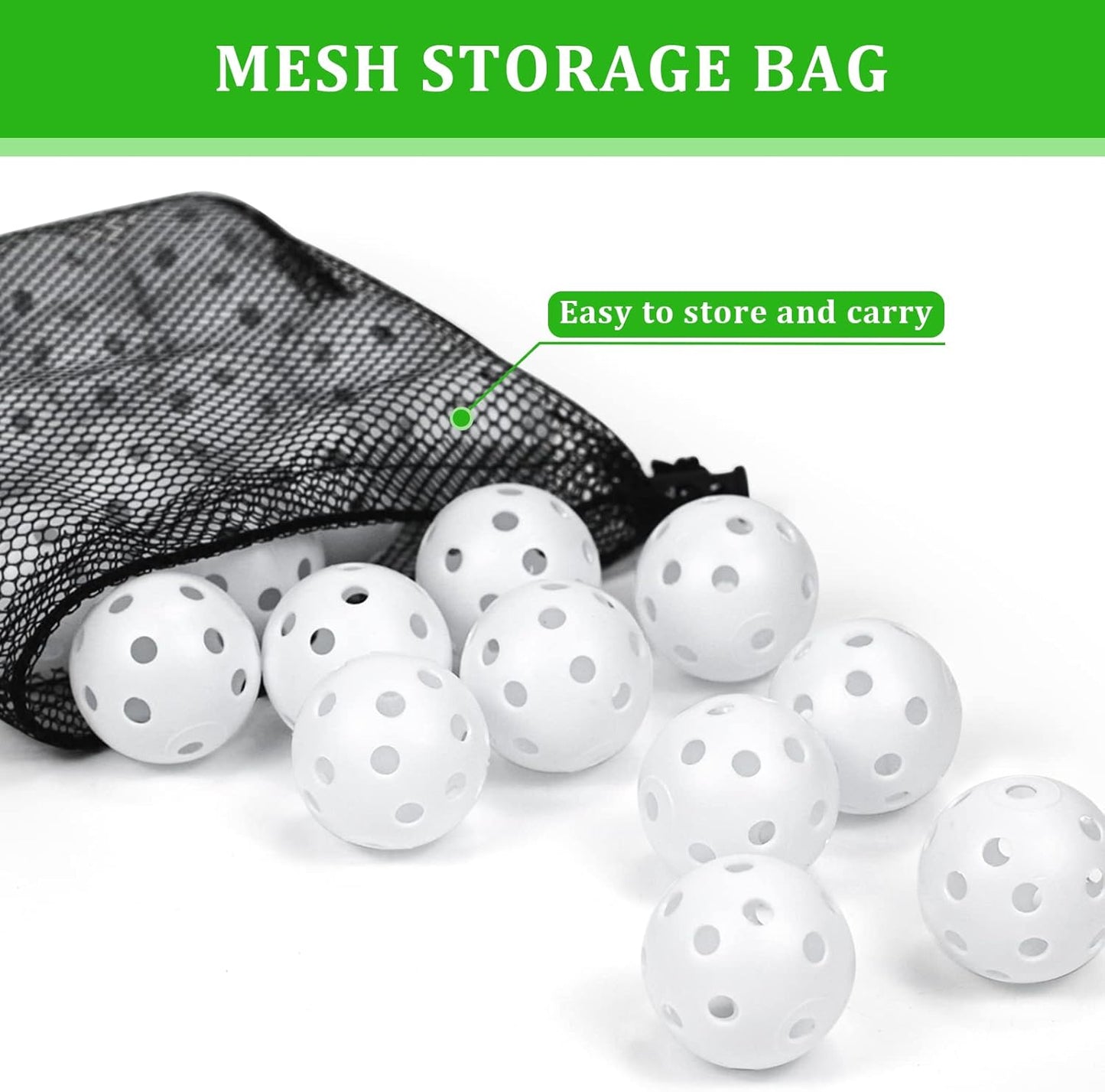 Plastic Golf Balls Practice Limited Flight Golf Training Ball Hollow Swing Practice Indoor Golf Balls with Mesh Drawstring Bag for Backyard Driving Range or Outdoor