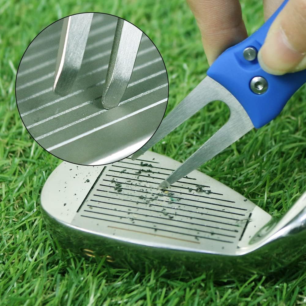 Myartte Golf Divot Repair Tool Switchblade Divot Tools with Golf Ball Marker Pop-up Buttom Zinc Alloy for Repairing The Golf Green