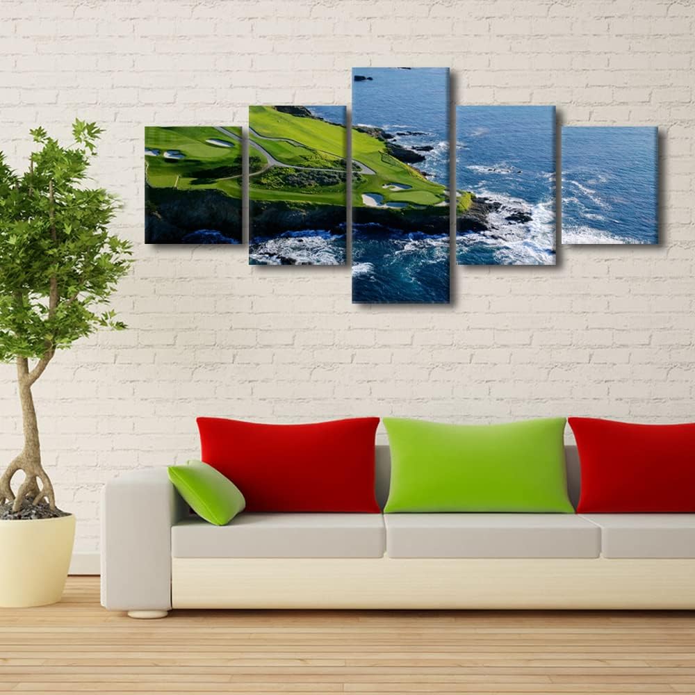 5 Panels Canvas Wall Art Golf Course Posters Painting Modern Canvas Home Decor for Living room Bedroom Wall Decoration Gun Artwork Gifts for Men Husband Boyfriend Him Framed Ready to Hang - 50"Wx24"H