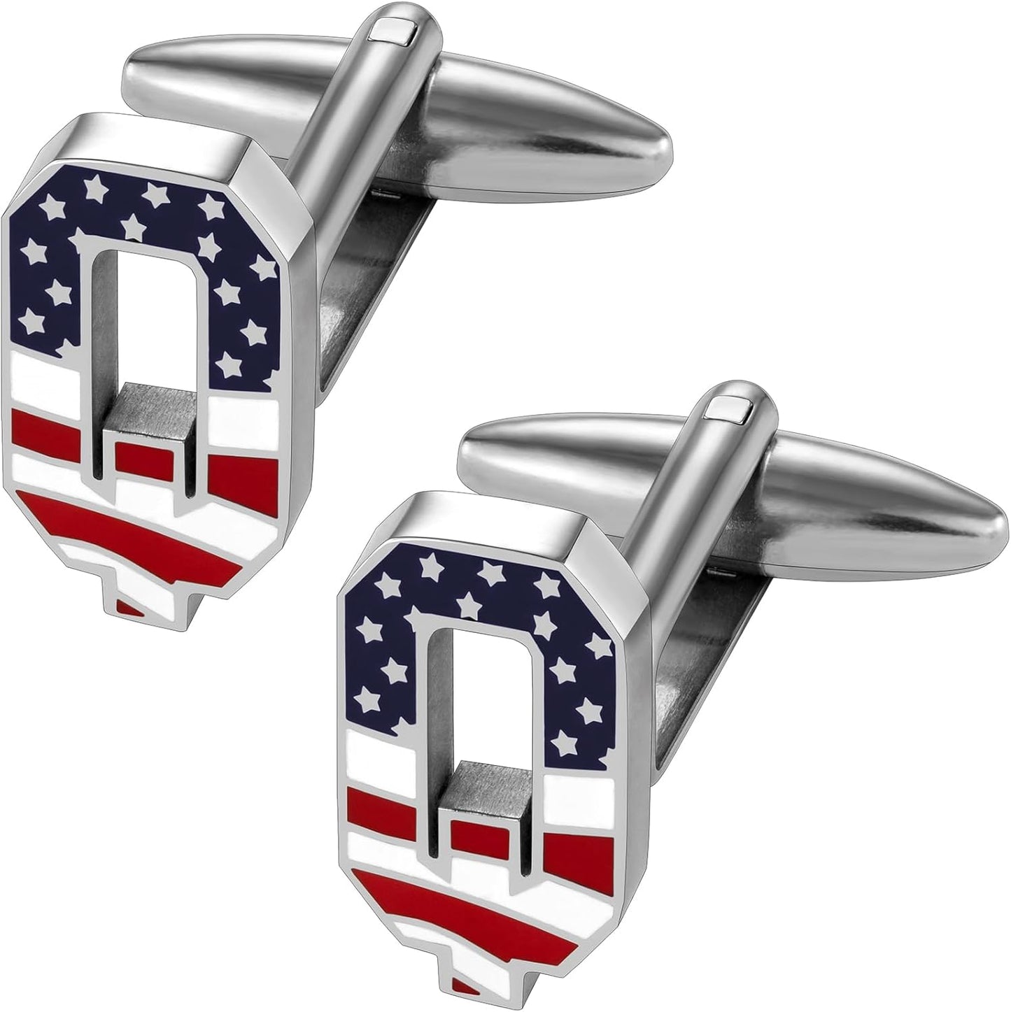 AMITER Initial Cufflinks for Men, American Flag Pattern Cuff Links Men's Shirt Studs Suit Accessories Gift