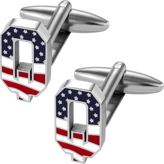 AMITER Initial Cufflinks for Men, American Flag Pattern Cuff Links Men's Shirt Studs Suit Accessories Gift