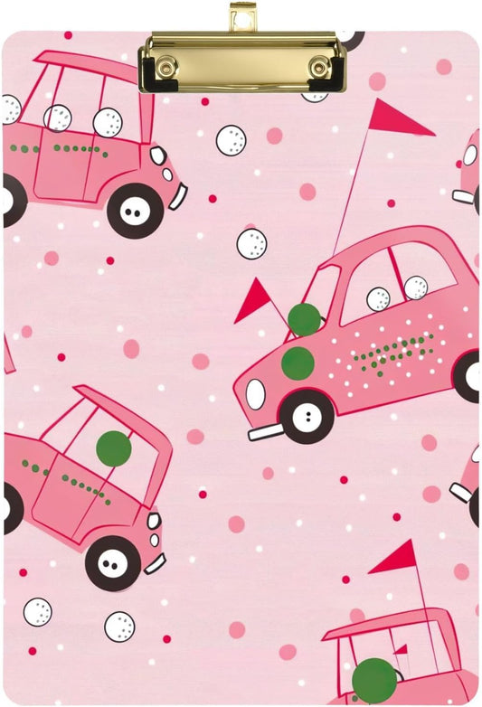 Golf CarThick Clear Acrylic Clipboard with Shiny Gold/Silver Finish Clip21344655