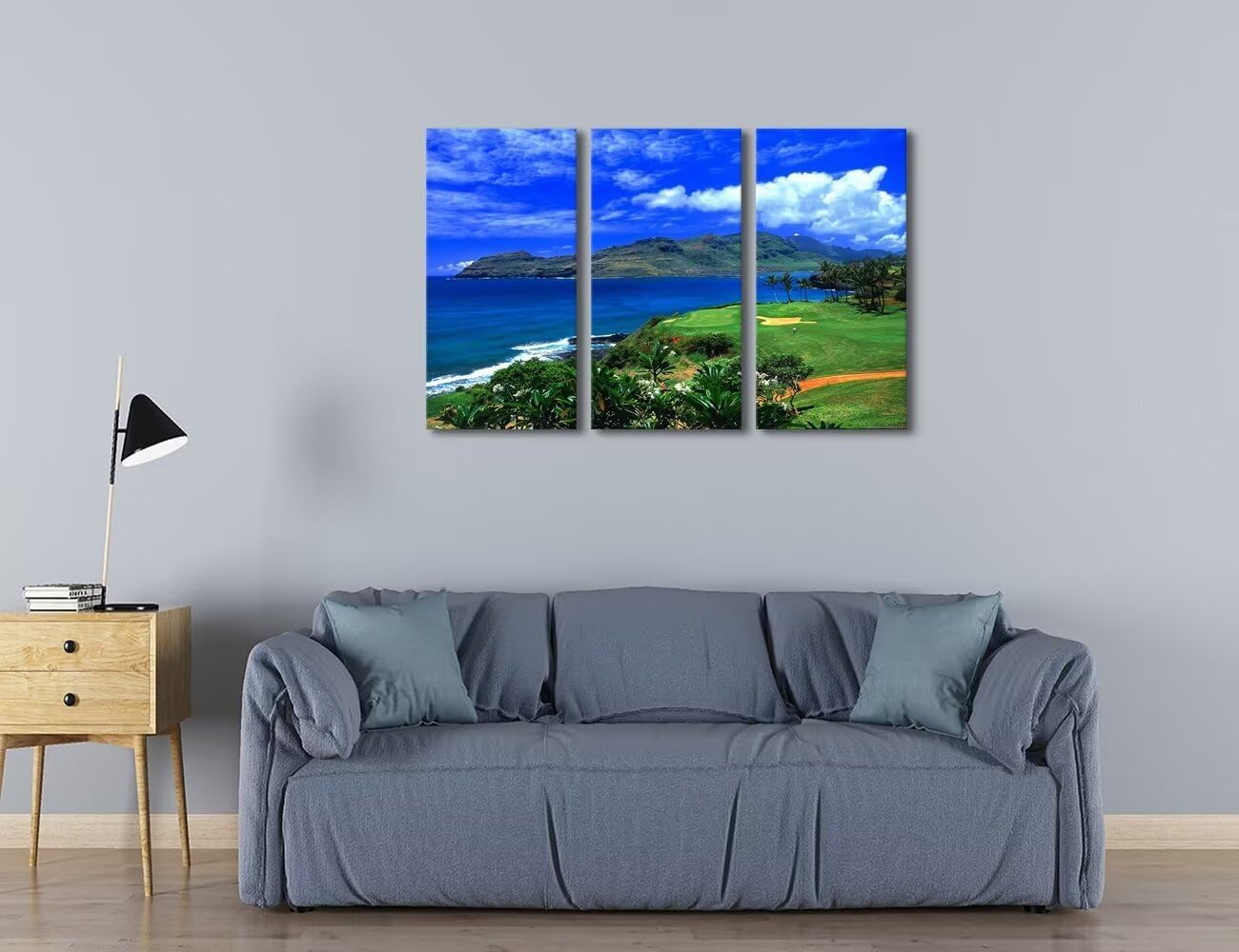 chenchenArt Lagoons Golf Course Wall Art for Living Room Bedroom Home Decorations Golf Course Pictures Posters Canvas Prints Modern Artwork Framed Ready to Hang(20''W x 40''H x3)