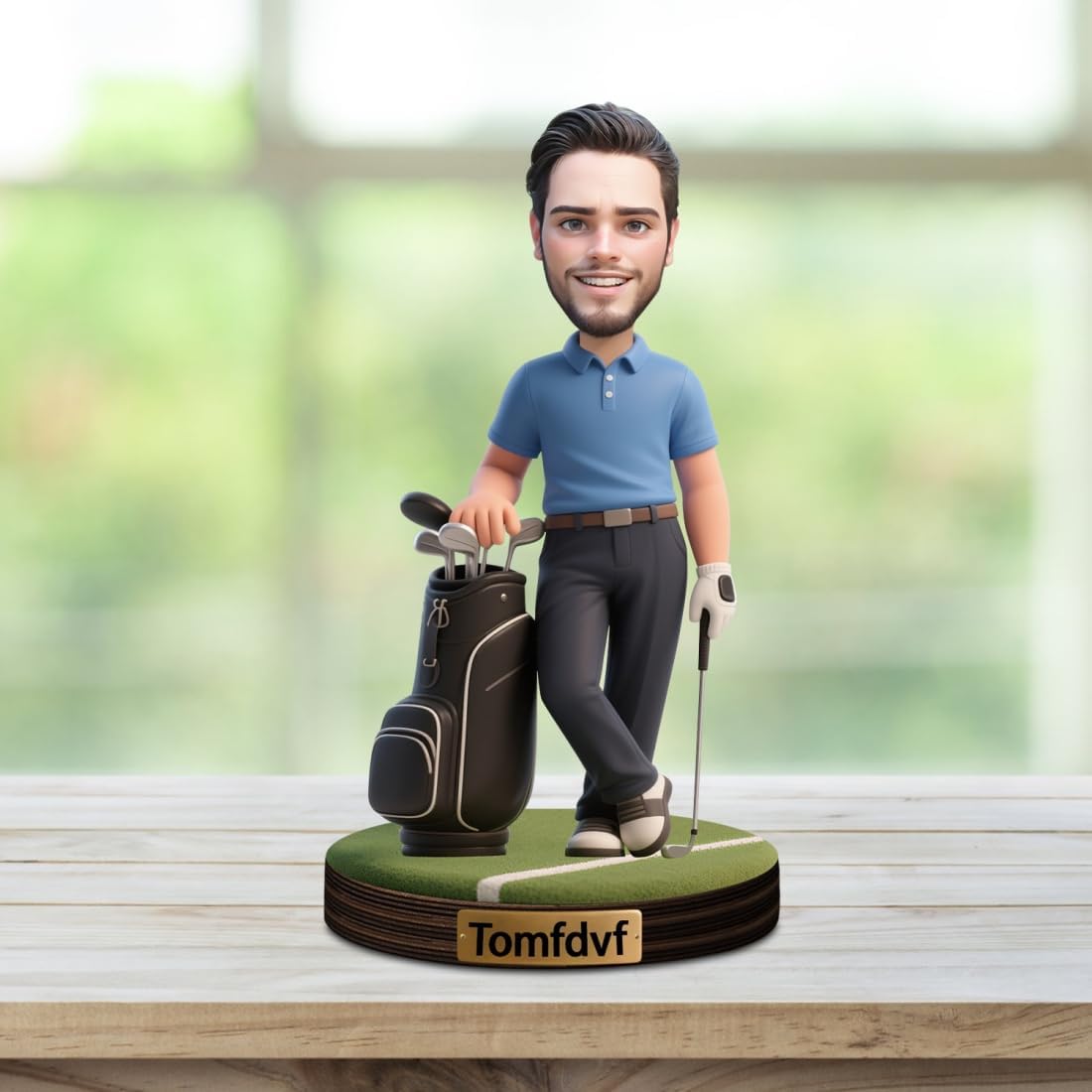 Personalized Golfer Caricature Figurine Desk Decor Plaque Custom Golf Lover Figurine Ornament Sign Golfer Photo Cartoon Portrait Name Plaque Gifts for Christmas Birthday Anniversary,02