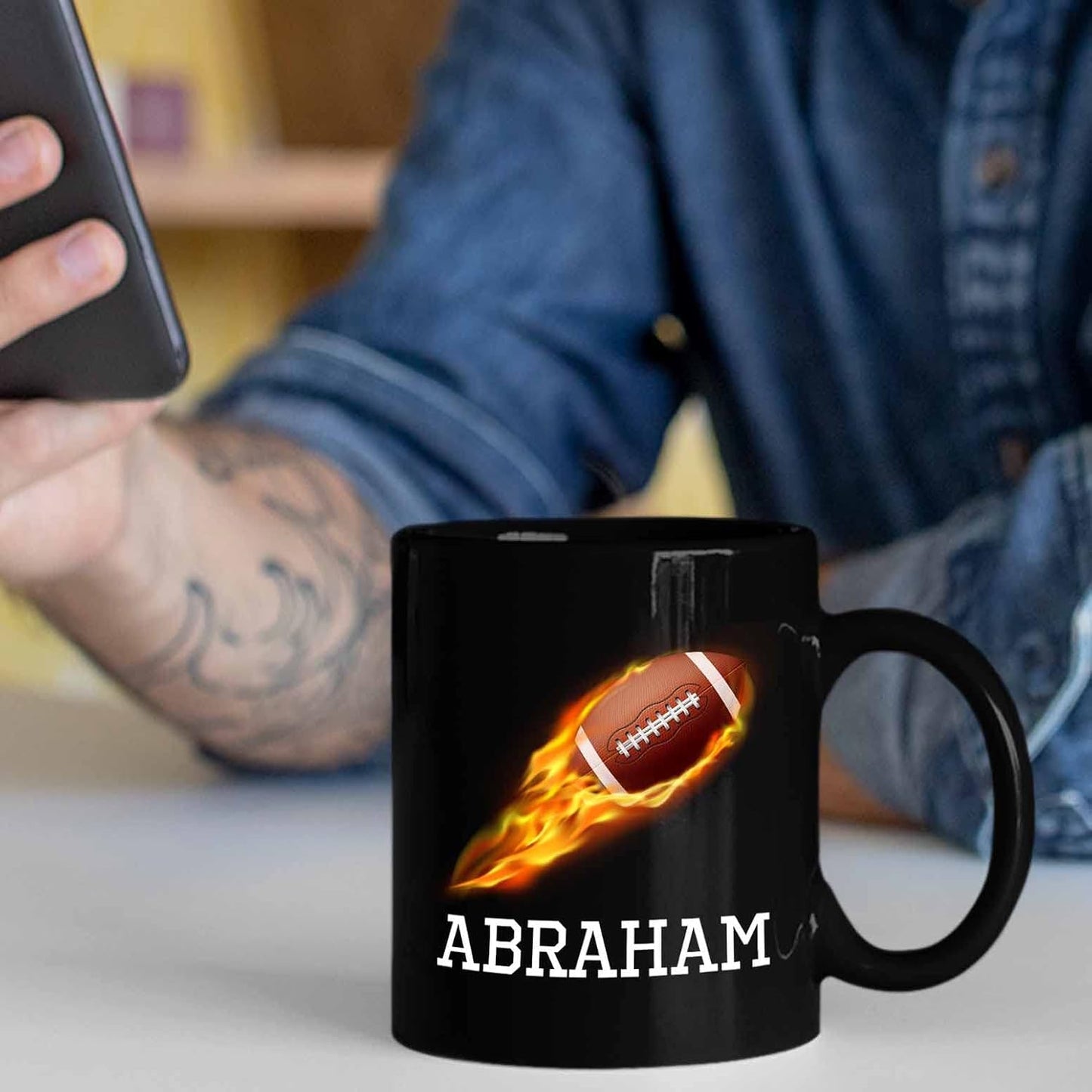Personalized Choose Name Football Coffee Cup Gifts For Men Women Football Lovers, Customized Football Sport Black Ceramic Mug 11 Oz 15 Oz, American Football Coffee Mugs, American Football Player Mug