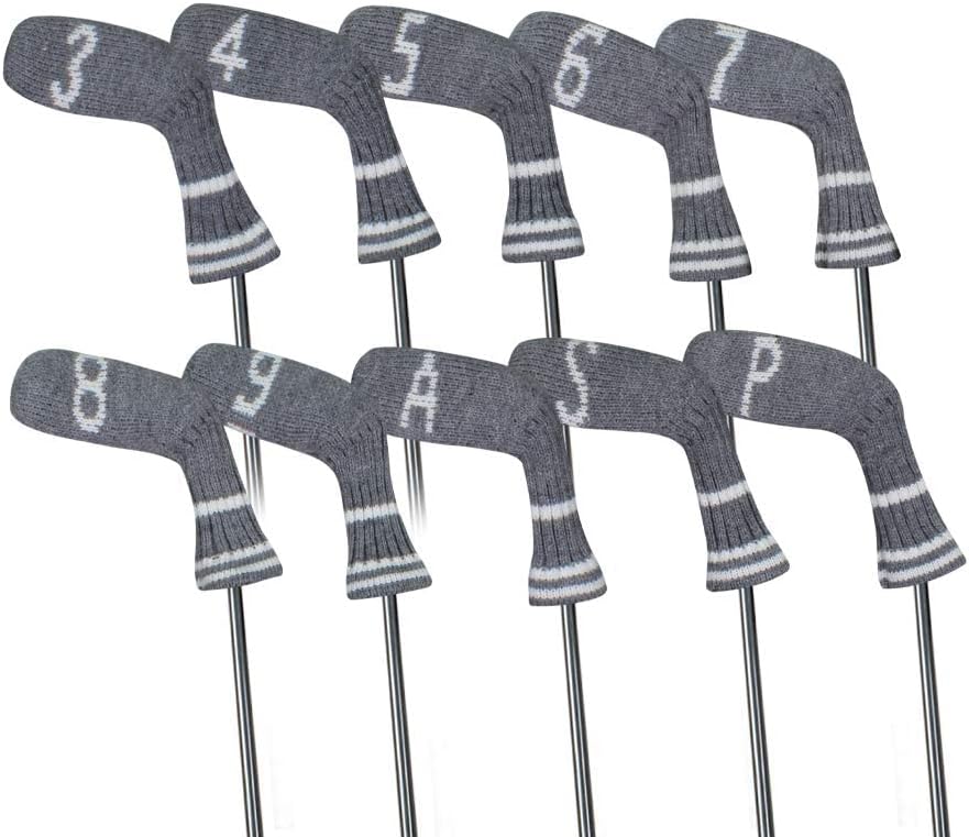 Scott Edward 1/7/10 Pcs Knitted Golf Club Head Covers for Irons Wedge Cuteness and Basically Socks Shape Washable Golf Club Head Protector on Classic Stripes Style，Double Sided Customization