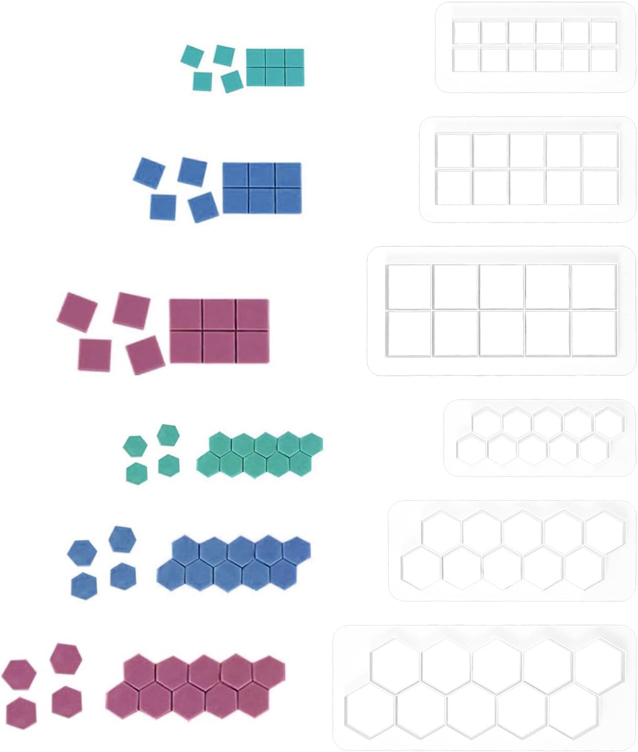 6PCS Hexagon and Square Cookie Cutters, 6 Size Square Football Cake Fondant Cutter, Hexagon Soccer Cookie Cutter, Geometric Multipurpose Cutters for Fondant Biscuit Cake DIY Decorative Moldings
