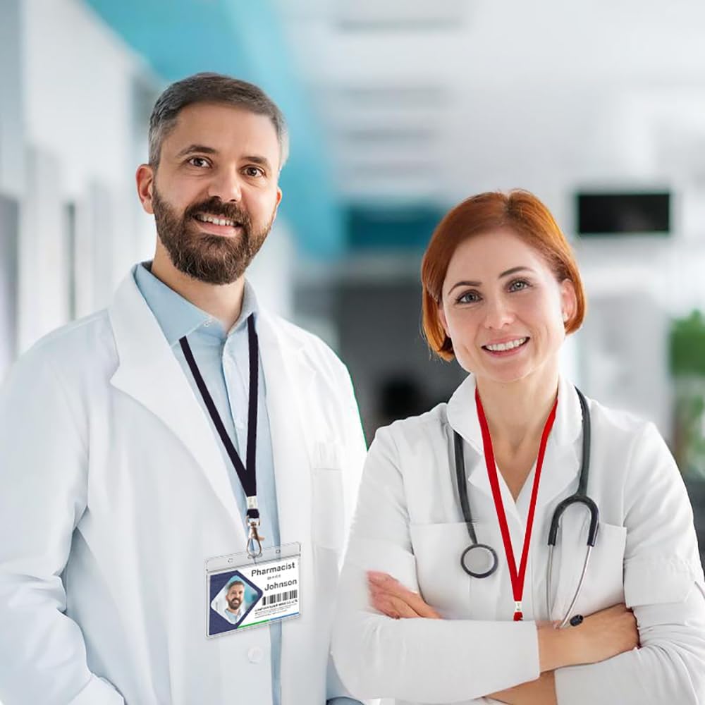 Lanyards 100 Pcs Bulk Lanyard for Id Badges Flat Black Lanyard with Badge Clip Swivel Hook (100, Red)